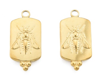 Pendentif médaille abeille doré en acier inoxydable plaqué or 29 mm pendentif insecte