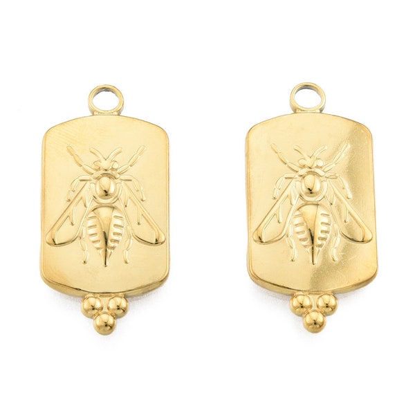 Pendentif médaille abeille doré en acier inoxydable plaqué or 29mm pendentif insecte