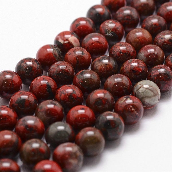 10 Perles 4 mm Perles jaspe bréchique rouge  E1-2/AV-67