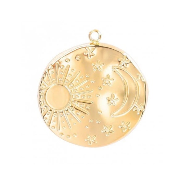 Pendentif médaille soleil et lune 21 mm en acier inoxydable 304