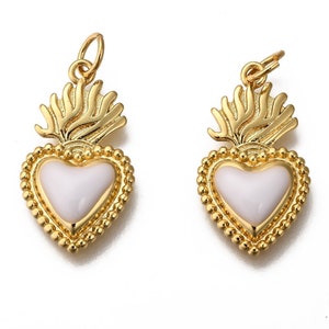 Pendentif cœur ex Voto en metal doré cœur émaillé breloque cœur Vendu à l'unité