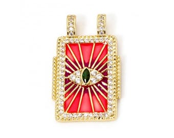 Pendentif Œil Protecteur en Laiton Plaqué Or 18K et Émail