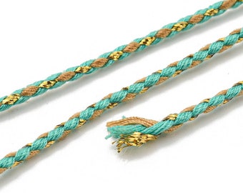 Cordon en coton tressé aigue marine fil doré 1,5 mm-2 mm cordon multicolore pour cordon bijoux en coton pour scrapbooking longueur 1 mètre