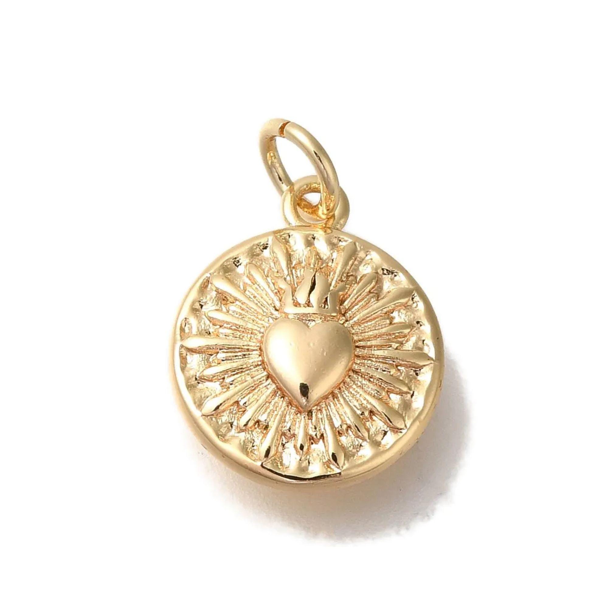 Pendentif cœur ex voto doré en laiton plaqué or 18k cœur doré