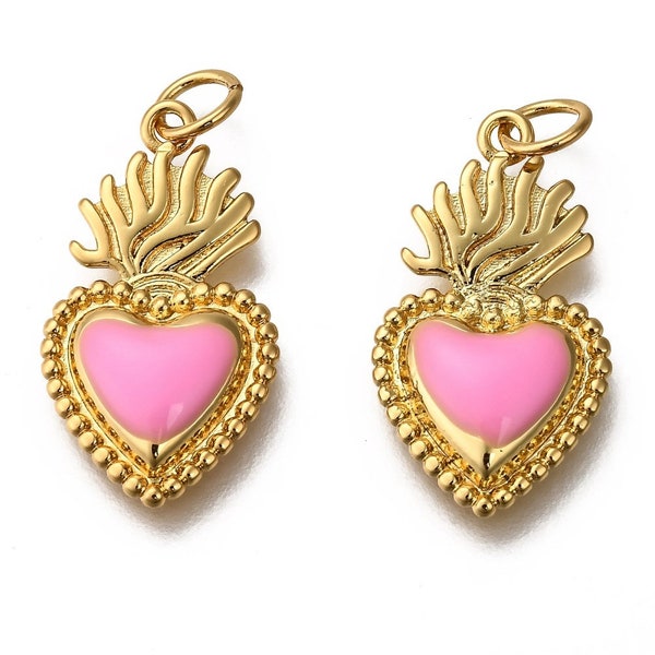 Pendentif cœur ex voto en métal doré cœur émaillé fabrication de bijoux C5-02