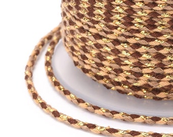 Cordon en coton tressé marron fil doré 1,5 mm-2 mm cordon multicolore pour cordon bijoux en coton pour scrapbooking longueur 1 mètre