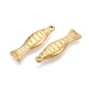 Pendentif poisson acier inoxydable 304 doré  33 mm breloque poisson doré