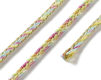 Cordon en polyester 2.5mm cordon pour bijoux cordelette multicolore et doré longueur 1 mètre