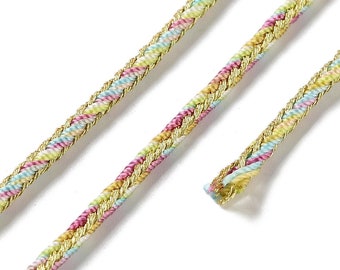 Cordon en polyester 2,5 mm cordon pour bijoux cordelette multicolore et doré longueur 1 mètre