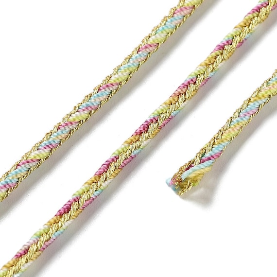 Cordon en polyester 2.5mm cordon pour bijoux cordelette multicolore et doré longueur 1 mètre