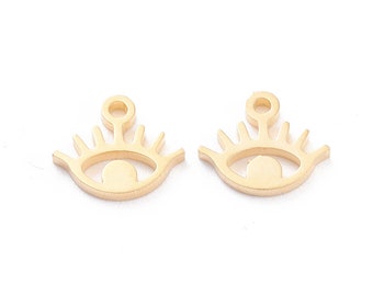 2 Petit Pendentif œil porte bonheur 8,5 mm en acier inoxydable breloque chance