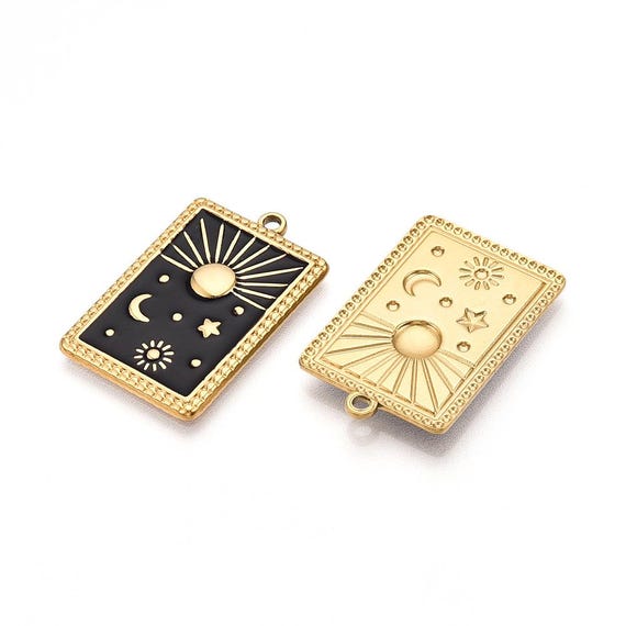 Pendentif lune étoile soleil en acier inoxydable 28 mm pendentif rectangle