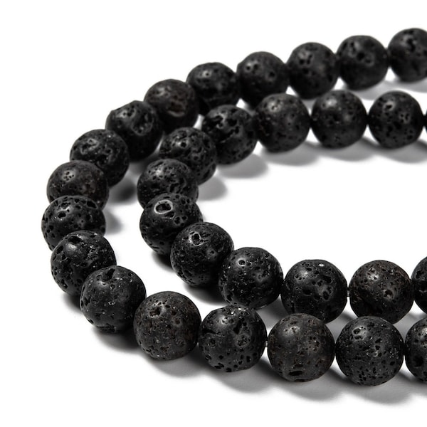10 Perles 10 mm en pierre de lave noire  AV-8