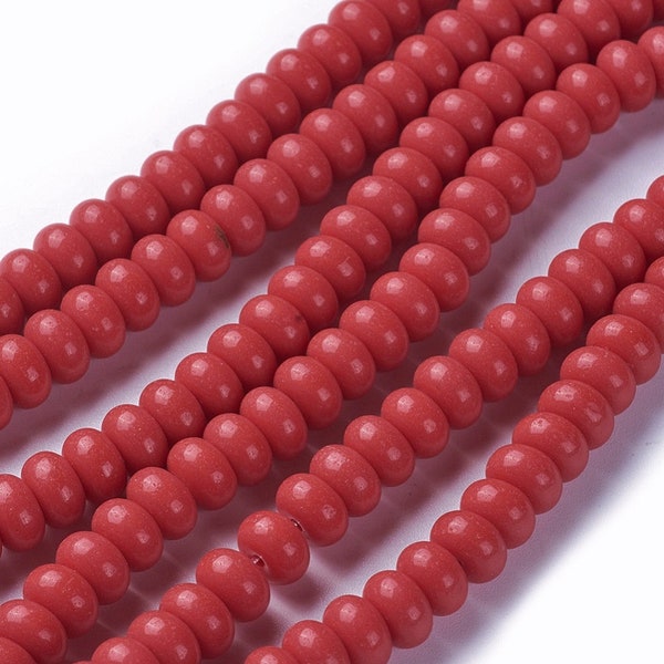 80 Perles rondelles heishi en verre opaque 8x5 mm rouge