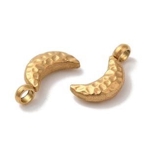 2 Mini Breloque lune doré 11x5 mm breloque lune acier inoxydable doré