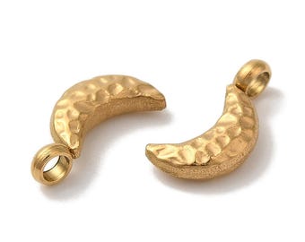 2 Mini Breloque lune doré 11x5 mm breloque lune acier inoxydable doré