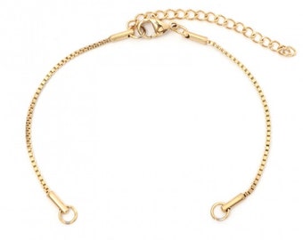 Bracelet chaîne maille Vénitienne avec anneaux d'attaches et fermoir acier inoxydable 304 Chaine pour bracelet 17 cm chaine doré