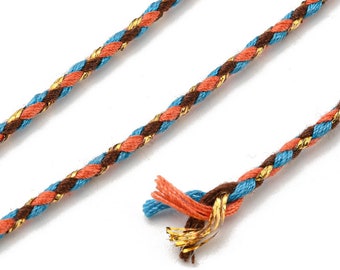 Cordon en coton tressé bleu corail fil doré 1,5 mm-2 mm cordon multicolore pour cordon bijoux en coton pour scrapbooking longueur 1 mètre
