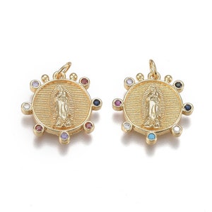 1 Pendentif médaille Vierge Guadalupe 19 mm Pendentif Vierge pendentif religieux médaille vierge plaqué or 18k