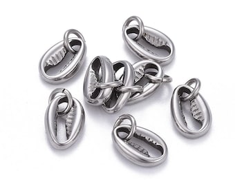 Pendentif coquillage argenté  11.5mm acier inoxydable - breloque cauri - breloque coquillage - Unité
