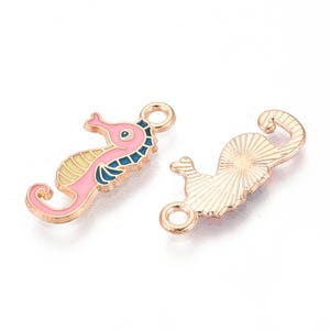 10 Breloques cheval de mer email 20 mm Pendentifs émaillé animaux marins