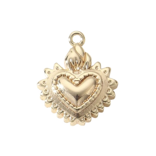 Pendentif cœur ex voto doré en plaqué or 18k cœur doré 14mm