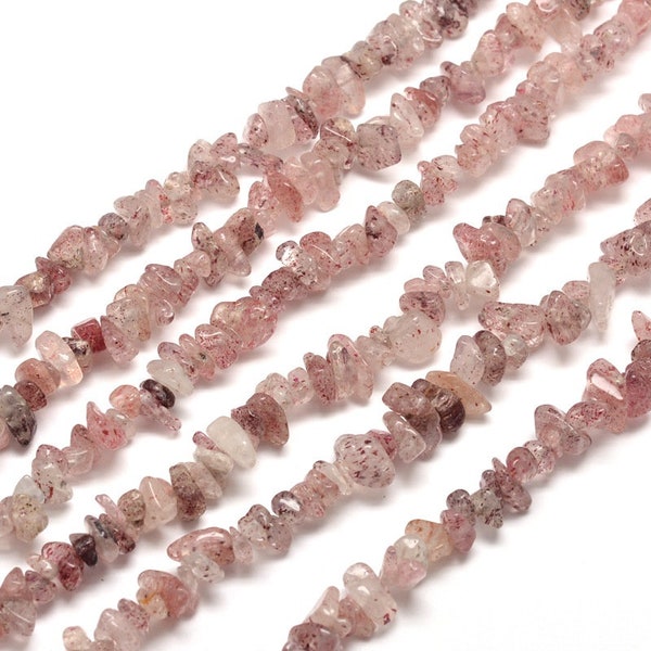 50 Perles chips quartz fraise  naturelles perles quartz fraise