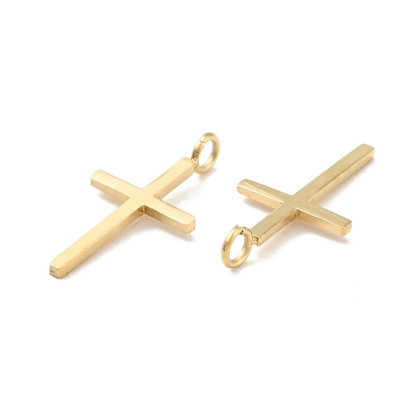 Pendentif croix doré 17,5mm breloque croix doré acier inoxydable 304 - Unité