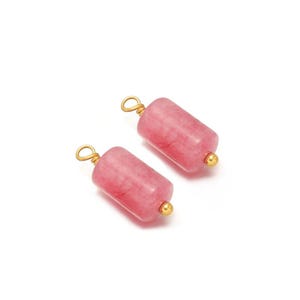 2 Pendentifs en Jade Rose Naturel Pierre Cylindrique attache en acier inoxydable doré