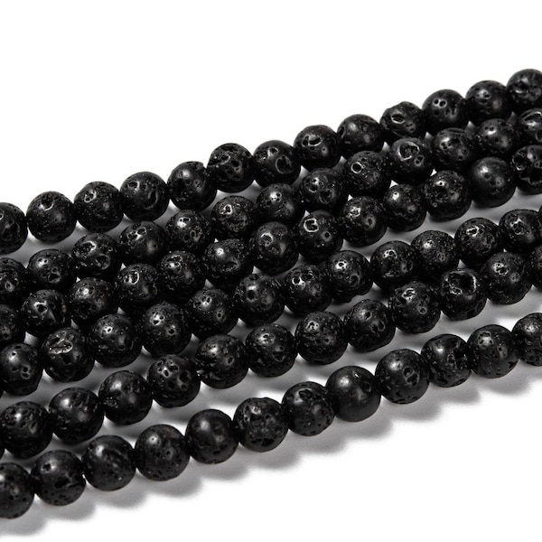 10 Perles 6 mm en pierre de lave noire  AV-6