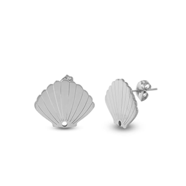 Clous d'oreilles coquillage 15 x 18 mm en Acier inoxydable support boucle d'oreille coquille puce d'oreille coquille