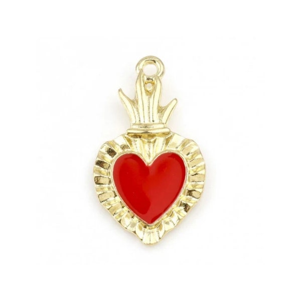 Pendentif cœur ex voto doré cœur émaillé