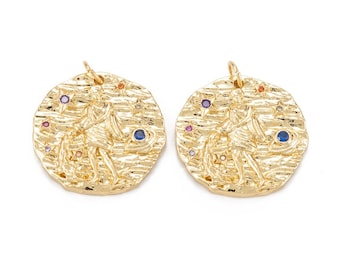 Medaille Verse Anhänger Sternbild Plaqué oder 18K kristall Zirkon Pavé 21 mm signe Astrologie Vers