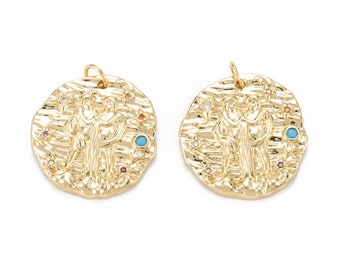 Medaille grün Anhänger Sternbild Plaqué oder 18K et kristal Zirkon Pavé 21 mm Anhänger Sternzeichen Astrologie