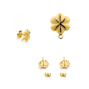 Unterstützen boucle d&#39;oreille fleur en acier inoxydable 304 doré 13 mm puce d&#39;oreille fleur doré