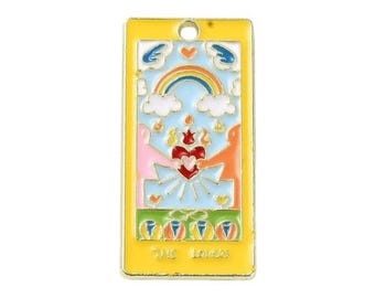 Pendentif médaille tarot 30 mm en métal doré émaillée pendentif porte bonheur The Lovers