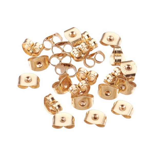 100 Poussoirs pour boucles d'oreilles fermoirs pour clous d'oreille 6x4 mm embouts de boucles d'oreilles doré en acier inoxydable 304