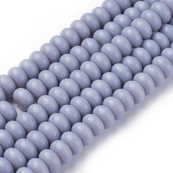 80 Perles rondelles heishi en verre opaque 8x5 mm bleu acier