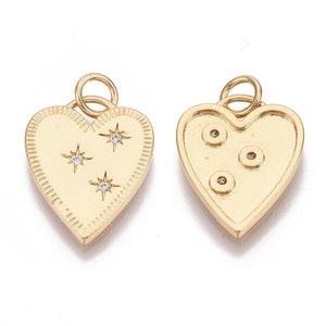 Pendentif cœur doré plaqué or 18k avec zircon micro pavé 17,5 x 14 mm