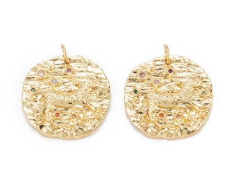 Medaille Bélier Anhänger Sternbild Plaqué oder 18K et kristal Zirkon Pavé 21 mm Anhänger signe Astrologie Bélier