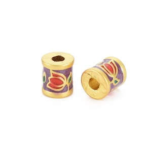 Perle tube cylindre doré 8mm perle tube doré fleur email