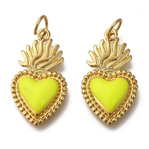 Pendentif cœur ex Voto en metal doré cœur émaillé breloque cœur Vendu à l'unité