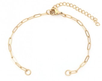 Bracelet chaîne maille trombone avec anneaux d'attaches et fermoir acier inoxydable 304 Chaine pour bracelet 17 cm chaine doré