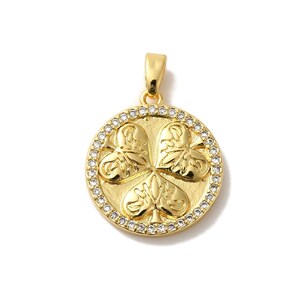 Pendentif trèfle en plaqué or 19mm breloque porte bonheur médaille porte bonheur