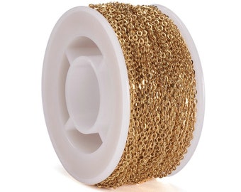 1 mètre Chaîne très fine 2x1,5 mm maille forçat soudée en acier inoxydable Plaqué Or 18k Chaîne doré