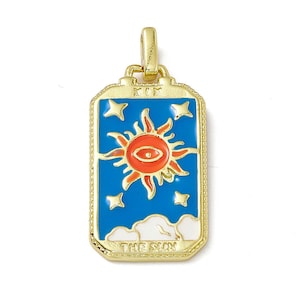 Pendentif médaille tarot 26 mm en métal doré émaillé pendentif soleil breloque carte tarot