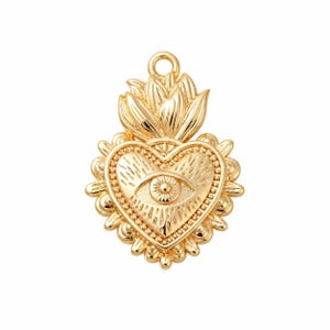 Pendentif cœur ex-voto doré en laiton plaqué or 18 carats – Breloque cœur sacré