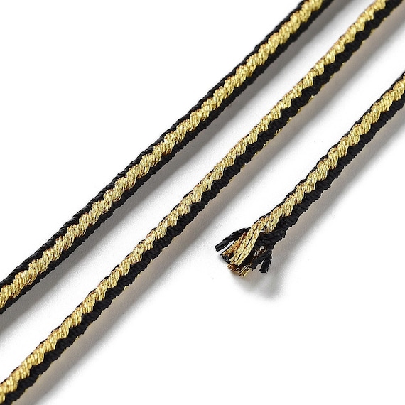 Cordon en polyester 2.5mm cordon pour bijoux cordelette noir et doré longueur 1 mètre