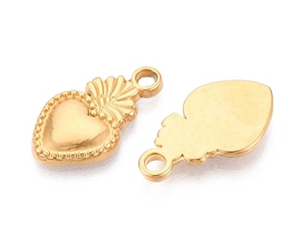 2 Breloques Sacré Cœur – Acier Inoxydable 304 Plaqué Or 18K