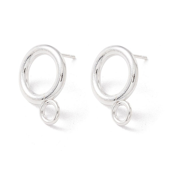 Clou d'oreille argenté support boucle d'oreille rond en acier 16,5 x 12 mm puce d'oreille acier inoxydable plaqué argent